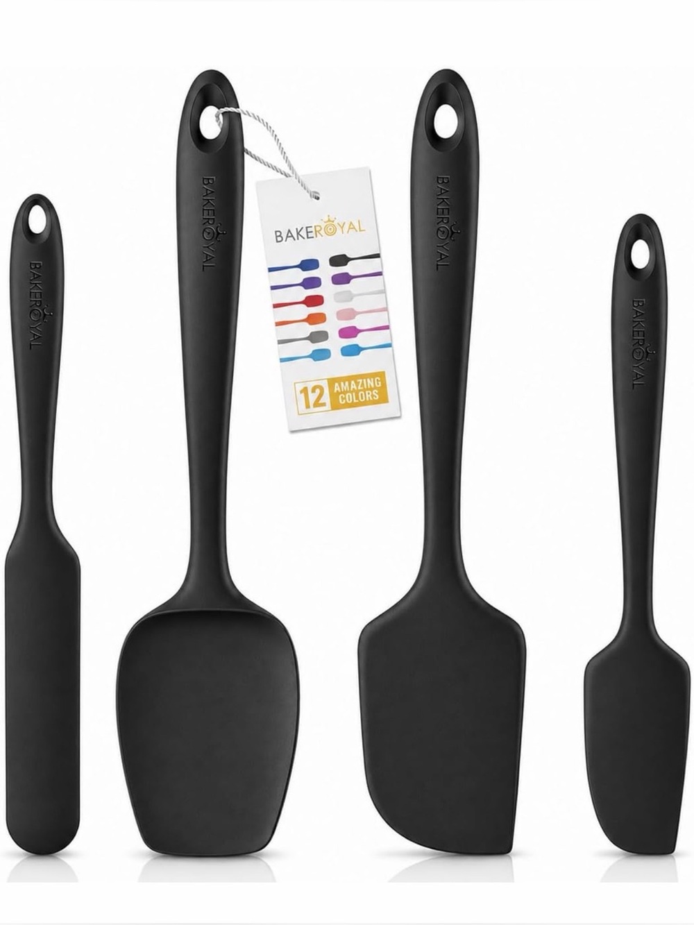 Bakeroyal Silicone Spatula Set, 600Β°F Heat Resistant,4 Piece Bpa-Free Food Grade